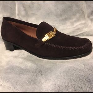 Stuart Weitzman Suede chain bit loafer